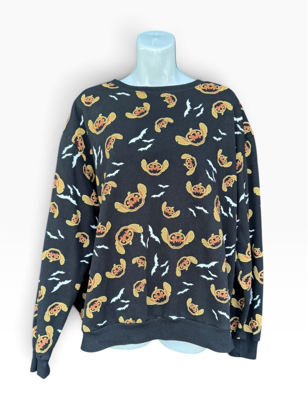 Disney’s Lilo and Stitch Halloween Sweatshirt Pumpkin and Bat Print Size XXL
